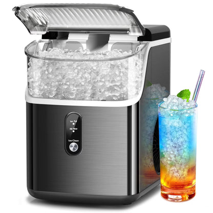 Auseo Nugget Ice Maker Countertop, Pebble Ice Maker Machine with 35lbs/24H Soft Ice, Self-Cleaning,  for Home/Kitchen/Office (Black)
