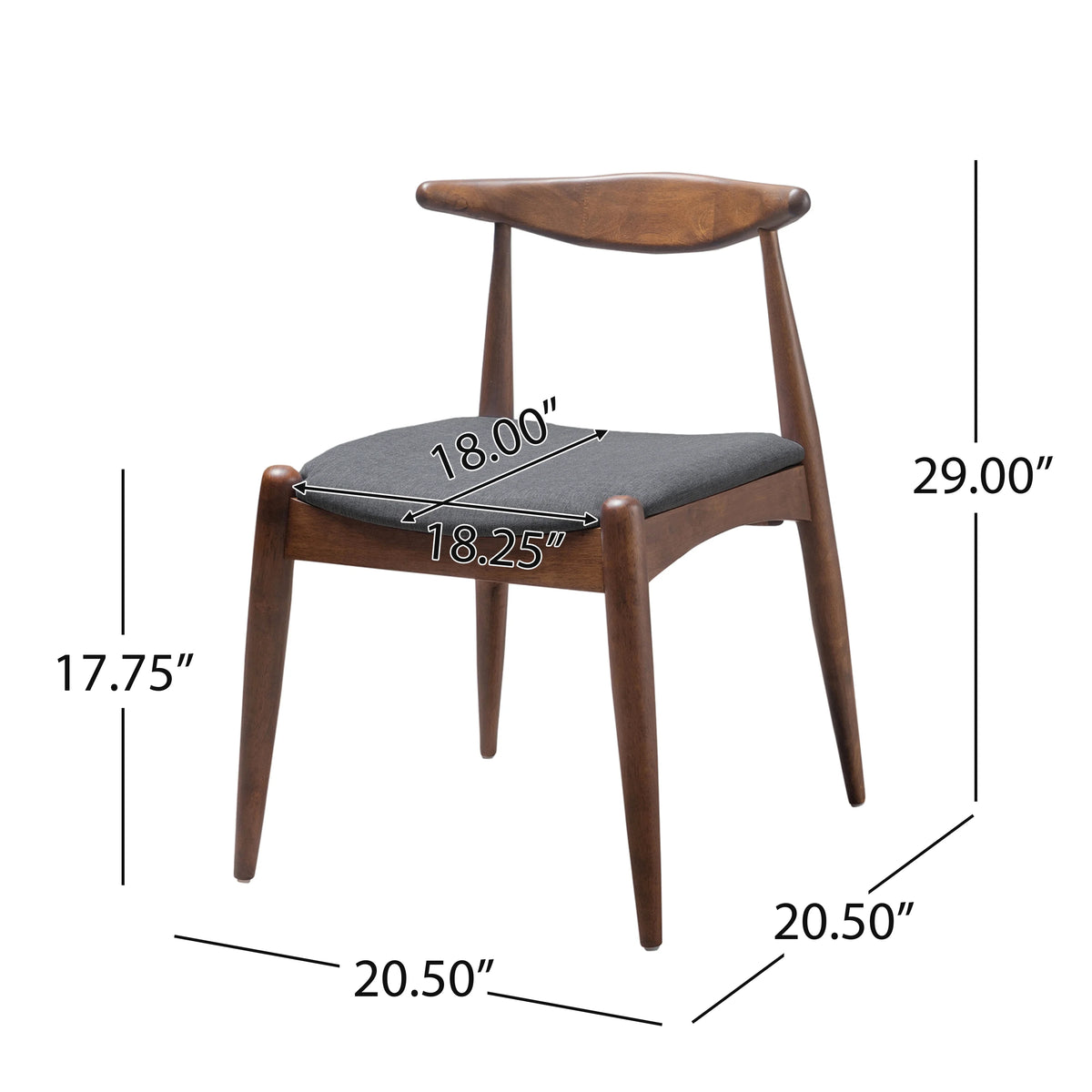 GDF Studio Virgil Mid Century Modern Fabric Upholstered Dining Chairs, Set of 2, Charcoal and Walnut