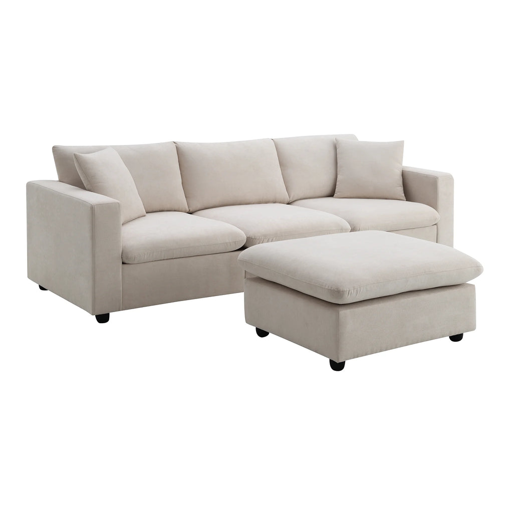 Harper & Bright Designs Modern Sectional Sofa 3 Seat Couch with Ottoman, Upholstered L Shaped Cloud Couch for Small Space Apartment Office, White