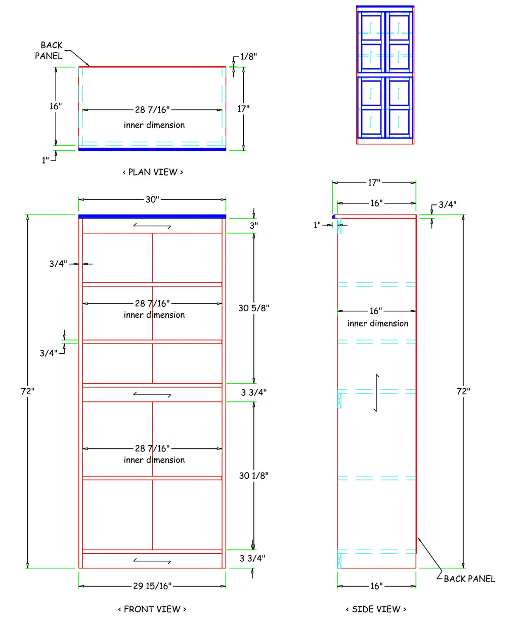 Concepts in Wood Storage Cabinet, 72 inch with 5 Shelves - Cherry Finish