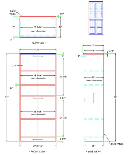 Concepts in Wood Storage Cabinet, 72 inch with 5 Shelves - Cherry Finish