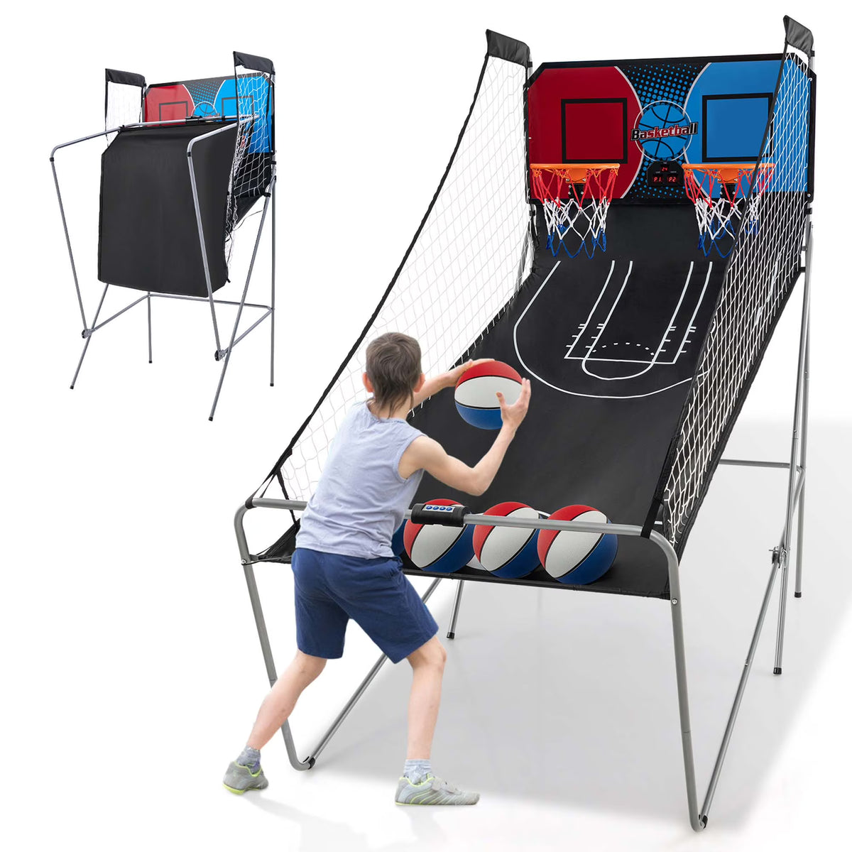 Costway Dual Shot Basketball Arcade Game with 8 Game Modes Electronic Scoring Blue