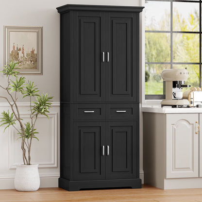 Homfa 70.9'' Tall Kitchen Pantry with 4 Doors, 2 Drawer Modern Freestanding Storage Cabinet for Dining Room Living Room, White