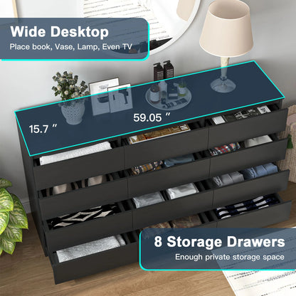 Resenkos Modern Mid Century 6 Drawer Wide Dressers Chests for Bedroom, Chest of Drawer Organizer Grey