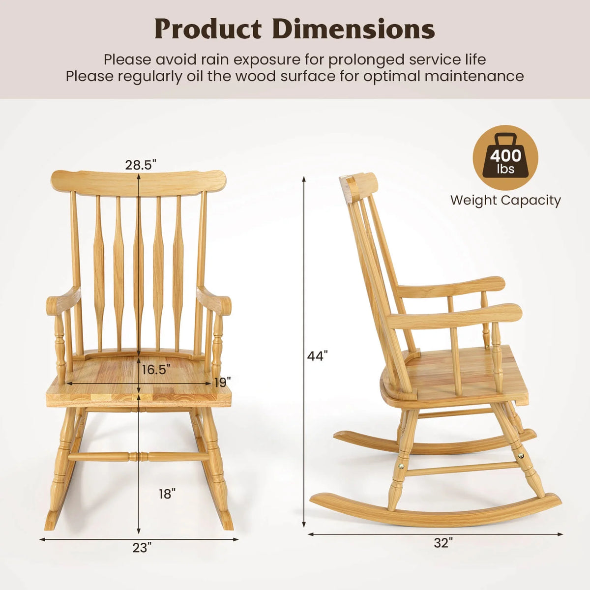 Costway Solid Wood Rocking Chair Porch Rocker Indoor Outdoor Seat Glossy Finish White