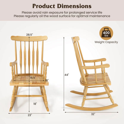 Costway Solid Wood Rocking Chair Porch Rocker Indoor Outdoor Seat Glossy Finish White