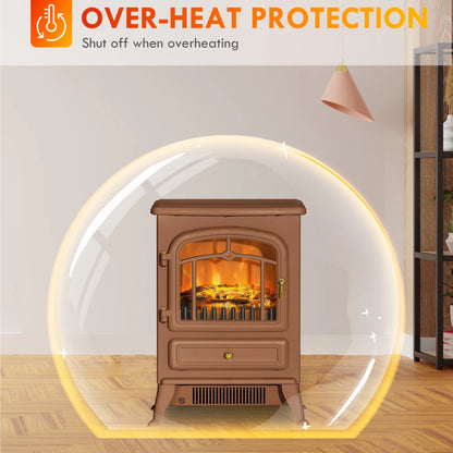 HOMCOM Electric Fireplace Heater with Realistic LED Flames Beige