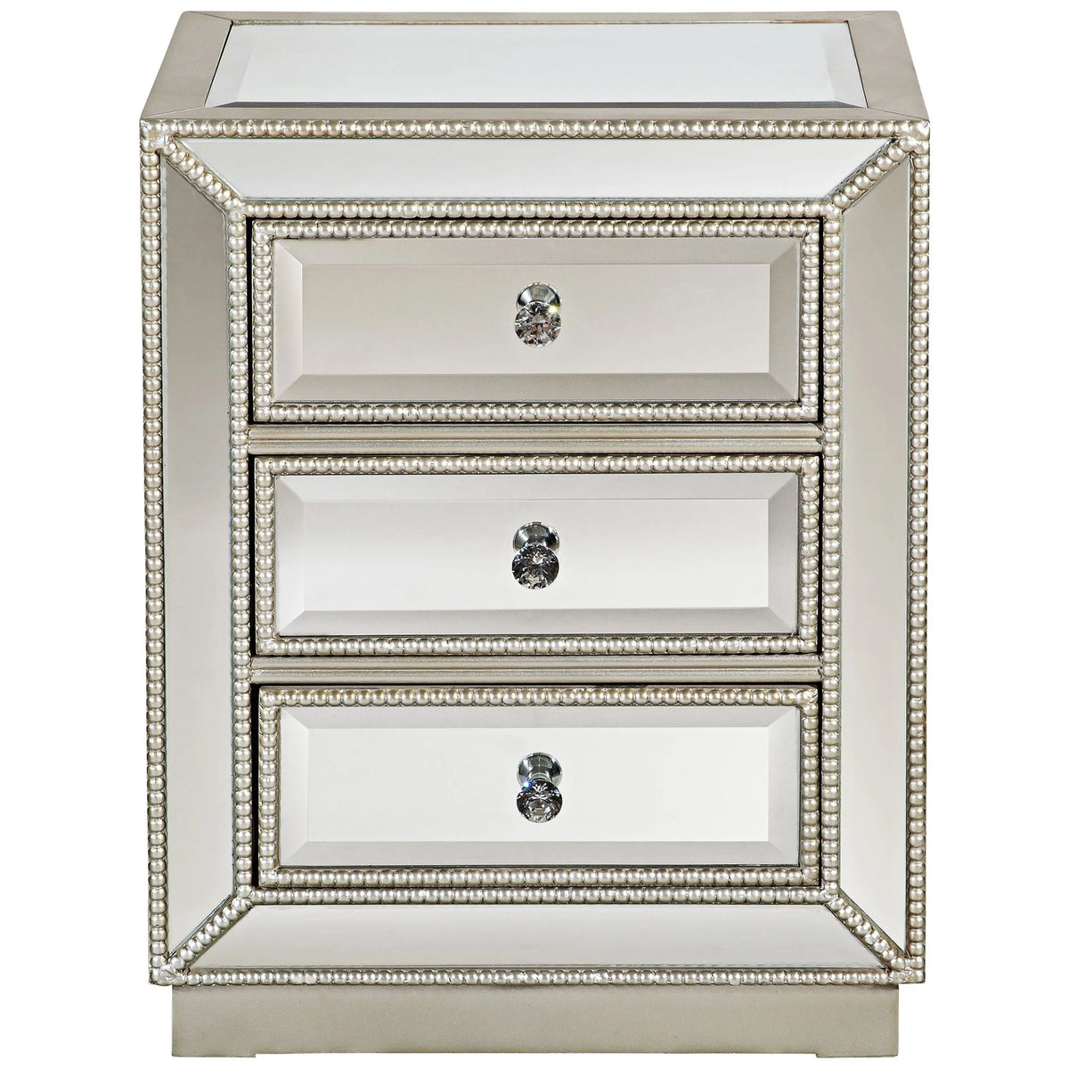 Coast to Coast Accents Modern Antique Silver Mirrored Rectangular Accent Table 20" x 15" with 3-Drawer for Living Room Bedroom