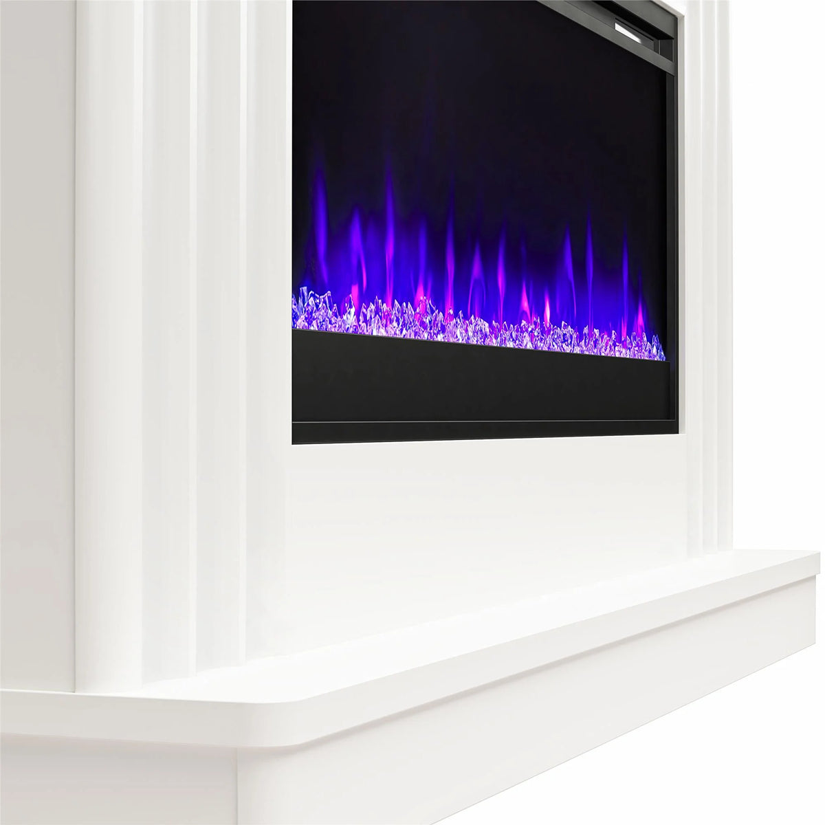 CosmoLiving by Cosmopolitan Rene Electric Fireplace Mantel 65" TV Stand with Multi-Color Flame and Crystal Ember Bed, Black