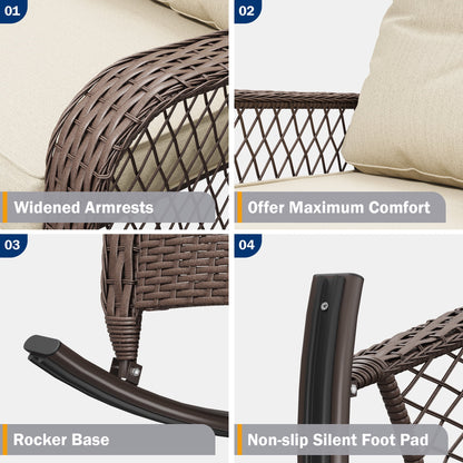 ELPOSUN 3-Piece Outdoor Rocking Chairs, Wicker Patio Furniture with Thickened Cushions and Table for Porch