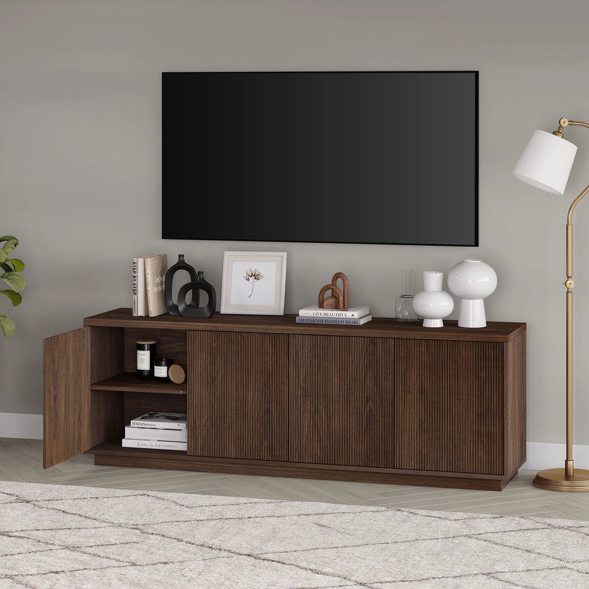 Evelyn&Zoe Hanson Rectangular TV Stand for TV's up to 75", Black Grain