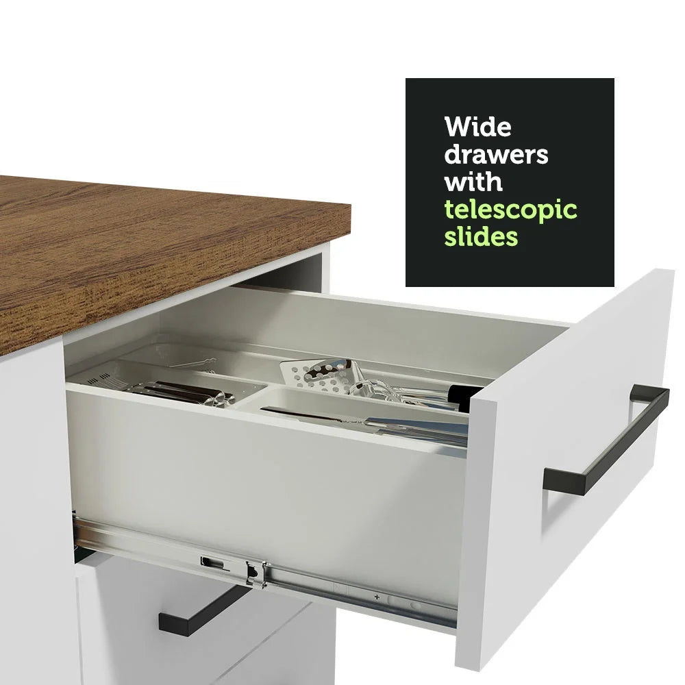 Madesa Hazel Kitchen Storage Base Cabinet with 3 Drawers 23 Inch Wide Engineered Wood Painted Finish Floor Mount Removable Plinth - White