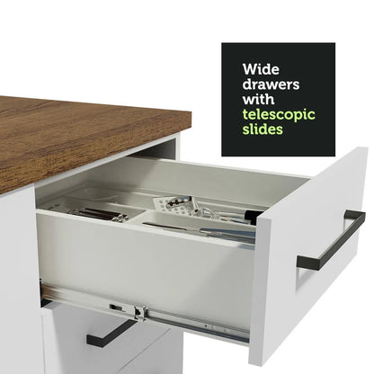 Madesa Hazel Kitchen Storage Base Cabinet with 3 Drawers 23 Inch Wide Engineered Wood Painted Finish Floor Mount Removable Plinth - White