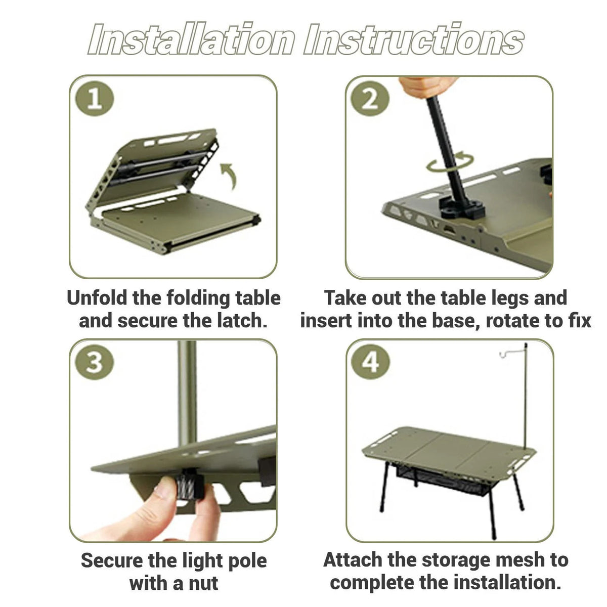 Naturehike, Portable Camping Table, Outdoor Detachable Tactical Camping Table, Lightweight Aluminium Camping Table with Light Pole, Adjustable Height