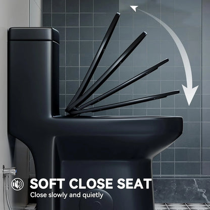 Small One Piece Toilet with Soft Closing & UF Seat,1.1/1.6 GPF Dual Flush 12'' Rough-In Matte Black