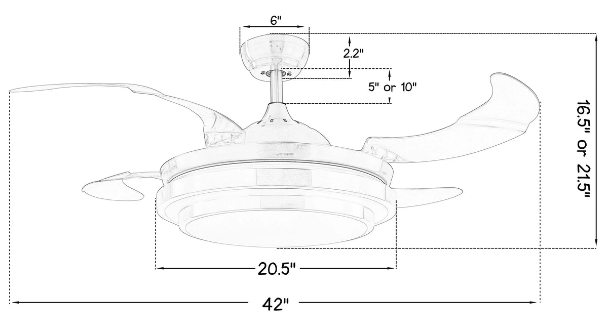 42" Retractable LED Ceiling Fan with Remote Control and Light Kit Included