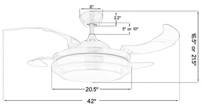 42" Retractable LED Ceiling Fan with Remote Control and Light Kit Included