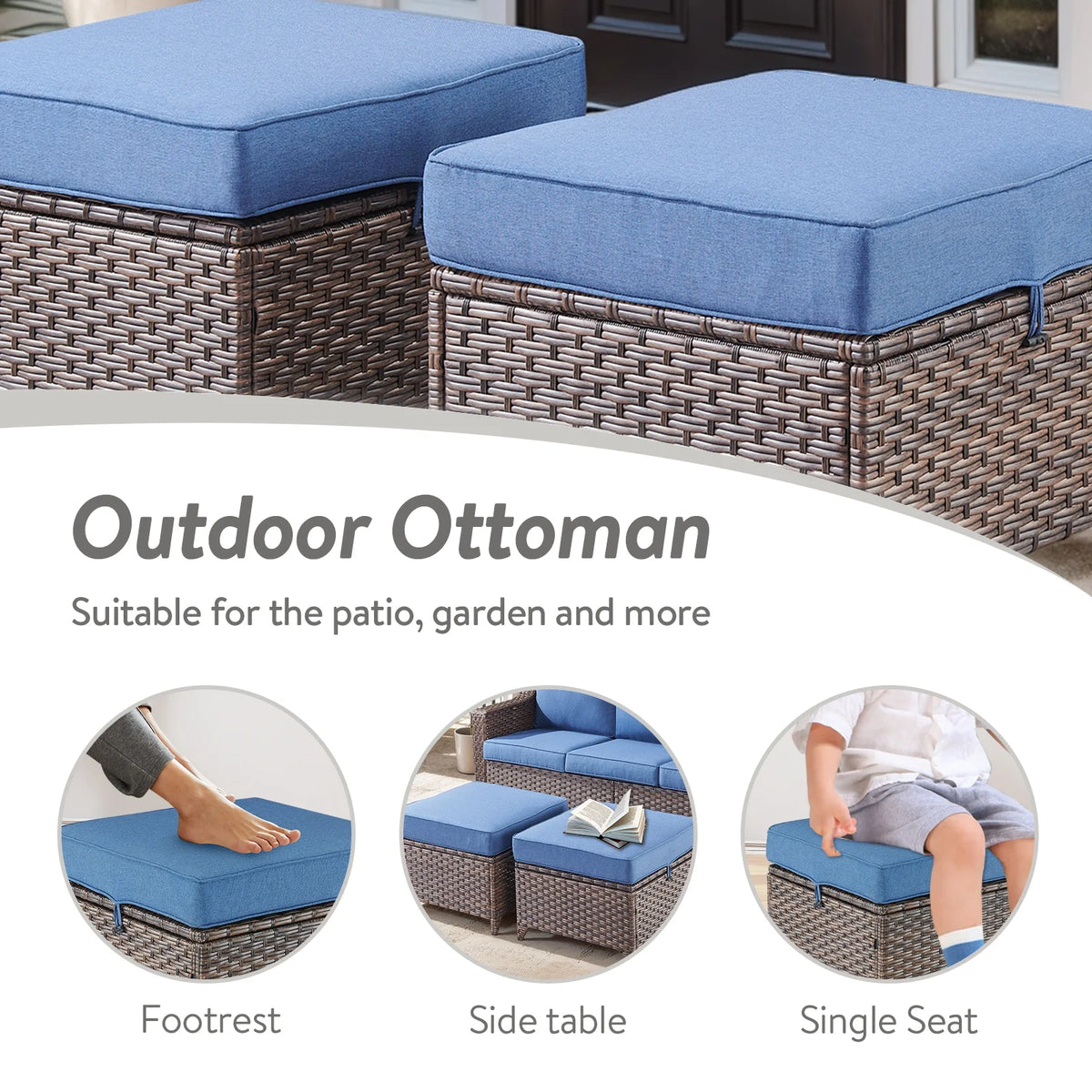 POCASSY Wicker Outdoor Couch, Brown Wicker Sofa Outdoor Furniture with All Weather Rattan and Olefin Cushion for Balcony, Backyard, Porch, Brown/Gray