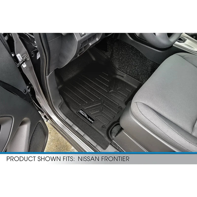 SMARTLINER Custom Floor Mats 2 Row Liner Set Black Compatible With 2022-2025 Nissan Frontier (Crew Cab with 2nd Row Under-Seat Storage)
