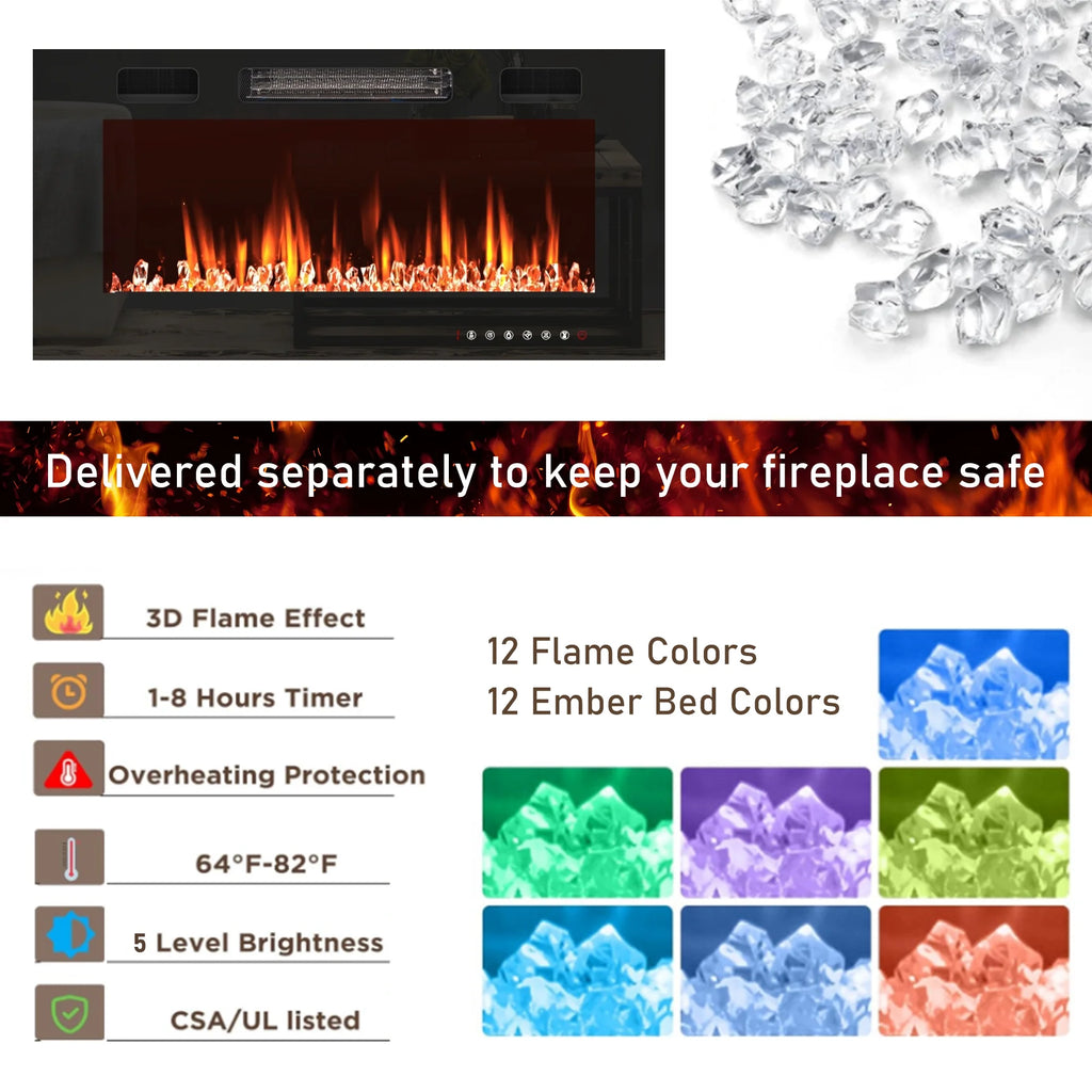 ChVans 70" Fireplace TV Stand for TVs up to 80" with 36" Electric Fireplace, Farmhouse Entertainment Center with LED, Wooden Media Console for Living Room, Bedroom