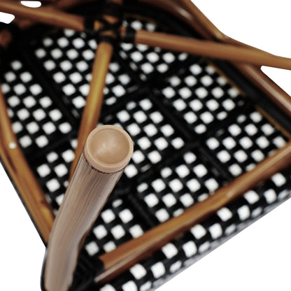 Merrick Lane Stacking Thonet French Bistro Style Chair with Arms, Black & White PE Rattan Seat, and Bamboo Finished Metal Frame for Indoor/Outdoor Use