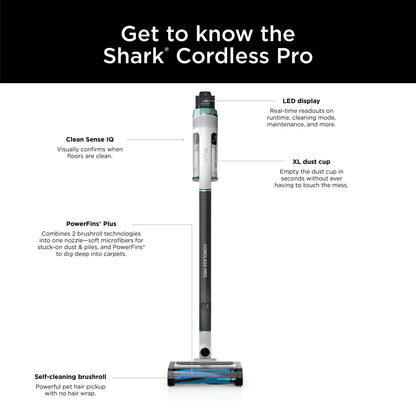 Shark® Cordless Pro Stick Vacuum with Clean Sense IQ Technology, Power Fins PLUS Brushroll, Crevice Tool Included, HEPA Filtration, IZ540H