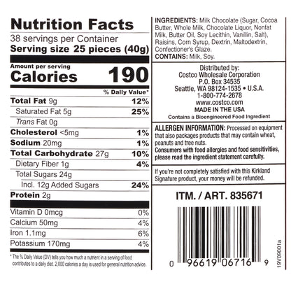 Kirkland Signature Raisins, Milk Chocolate, 3.4 lb
