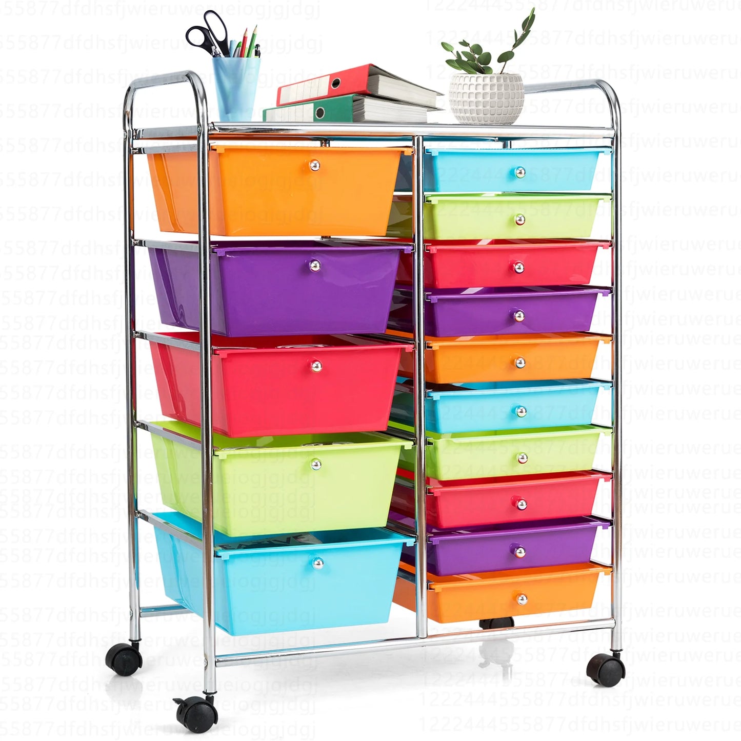 Costway 15 Drawer Rolling Storage Cart Tools Scrapbook Paper Office School Organizer White