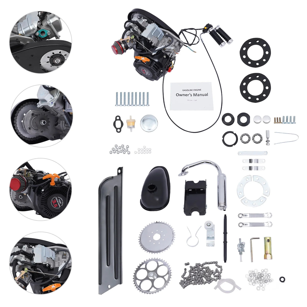 Aiqidi Full Set 100CC 4-Stroke Bicycle Engine Kit Gas Motorized Motor Bike Modified Engine Conversion Kit Chain Drive 3HP 3600Rpm