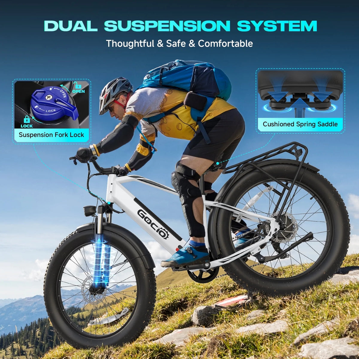 Gocio Electric Bike, 26"x4.0" Fat Tire E-Mountain Bike, Peak 1000W Motor, 28MPH 48V 15Ah Battery Removable Ebike for off Road, Sand, UL2849