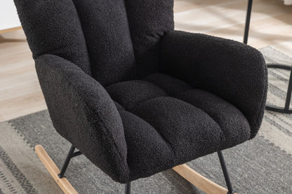 Rocking Chair Nursery,Teddy Upholstered Glider Rocker with High Backrest,Modern Rocking Accent Chairs Glider Recliner for Living Room, Nursery, Bedroom,White