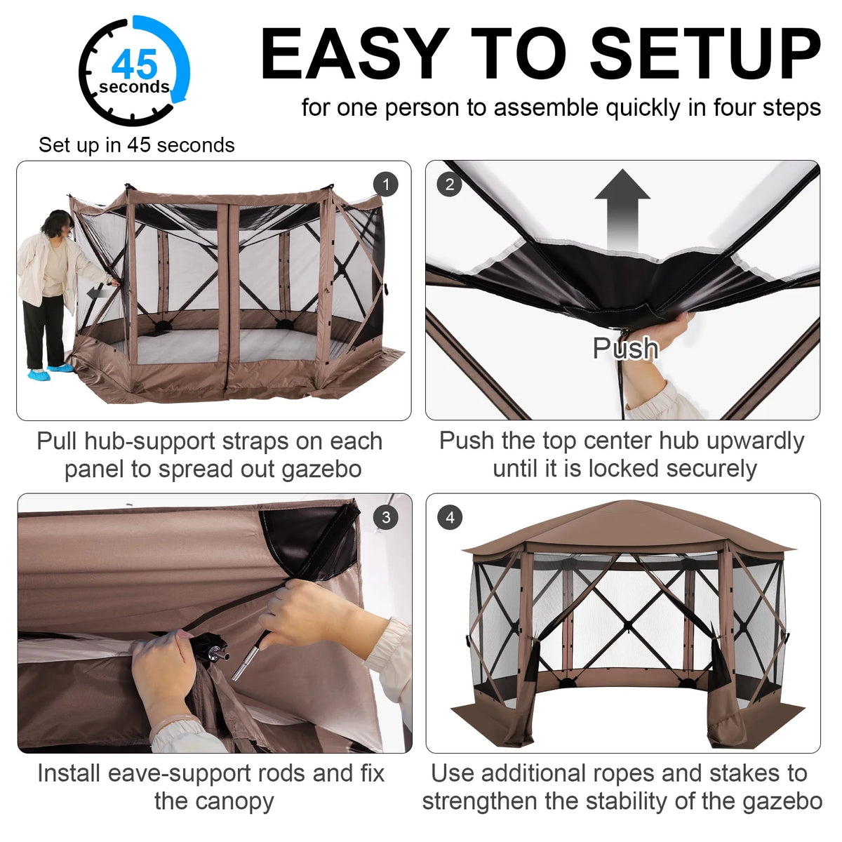 HOTEEL 12x12 Portable Pop-Up Outdoor Camping Gazebo, Screen Tent with Mosquito Nettings, Waterproof, UV, Bite Proof, Removable top Glamping Canopy with Carry Bag, Gray