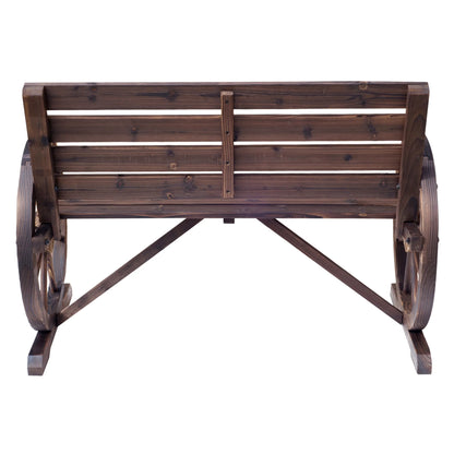Outsunny Wooden Wagon Wheel Bench Rustic Outdoor Patio Furniture, 2-Person Seat Bench with Backrest Carbonized