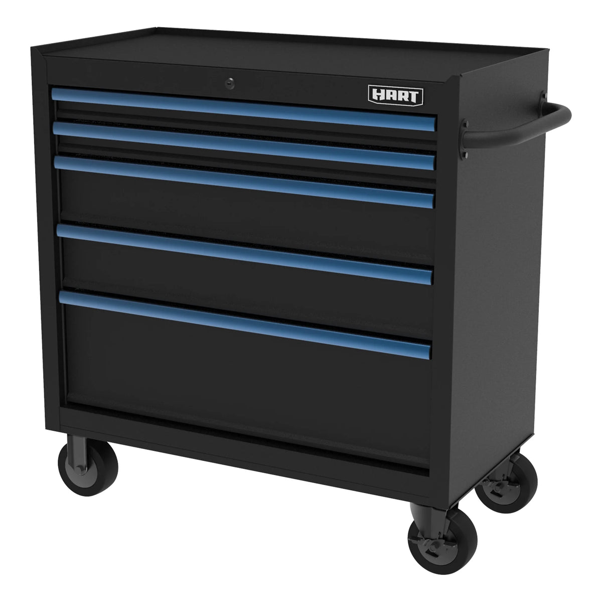 HART 36-Inch 5-Drawer Rolling Tool Cabinet with Wood Top, Locking Steel Garage Storage, Black
