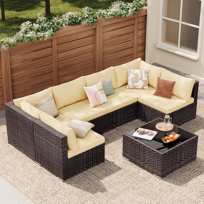 Patio Furniture Set Clearance, Lofka 5 Pieces Patio Conversation Set with Sofas and Tempered Glass Coffee Table for Outdoor Garden Gray