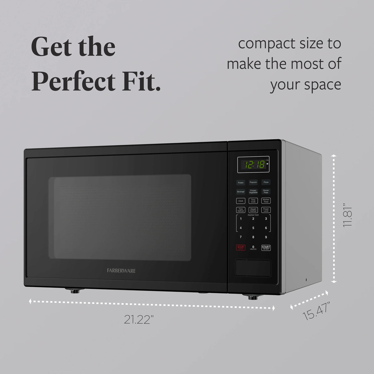 Farberware Countertop Microwave Ov 1100 Watts, 2.2 cu ft - Smart Sensor With LED Lighting and Child Lock - Perfect for Apartments and Dorms - Easy Clean Black Interior, Stainless Steel