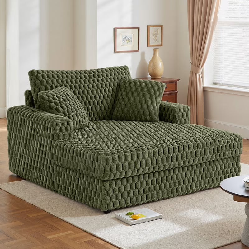 ATHOPE 53"W Oversized Chaise Lounge Chair Indoor, Corduroy Couch Chair with Pillows, Comfy Reading Chairs with Wide Arms, Upholstered Sleeper Sofa for Living Room, No Assembly Required, Gray