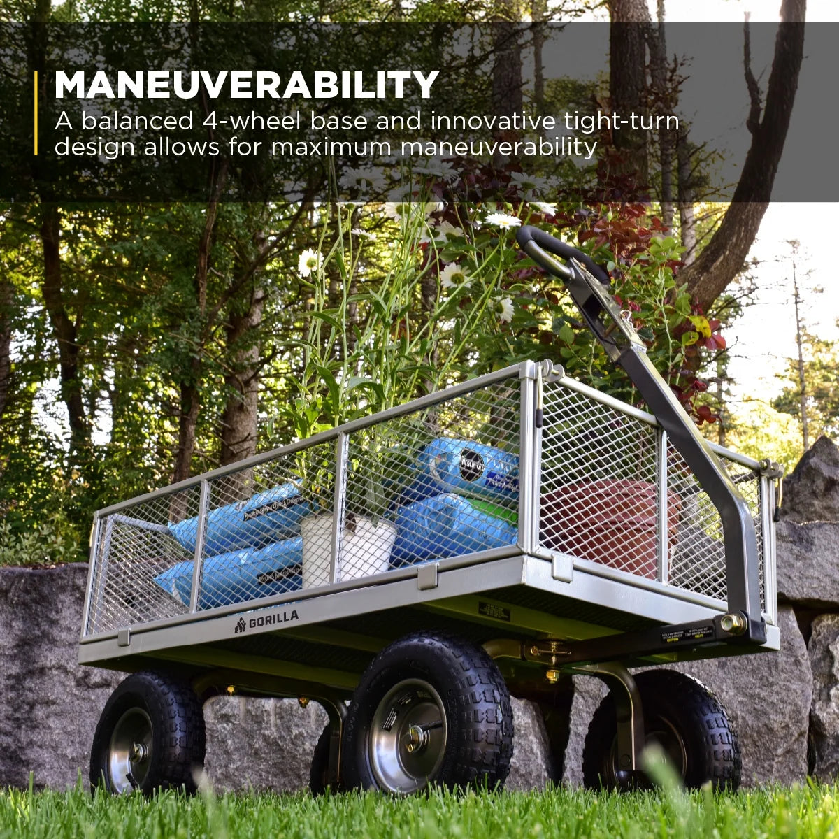 Gorilla Carts 1000-lb. Capacity Steel Utility Cart, Model #GOR1001-Com, 13-inch Pneumatic Tires