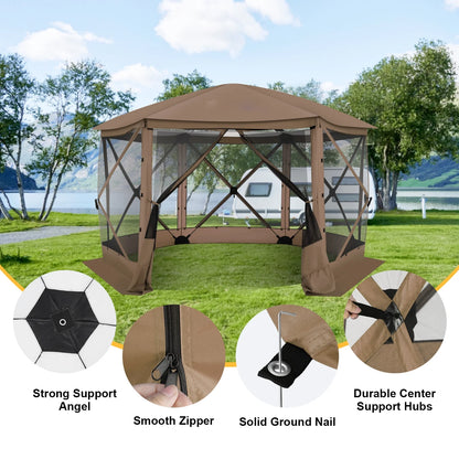 HOTEEL 12x12 Portable Pop-Up Outdoor Camping Gazebo, Screen Tent with Mosquito Nettings, Waterproof, UV, Bite Proof, Removable top Glamping Canopy with Carry Bag, Gray
