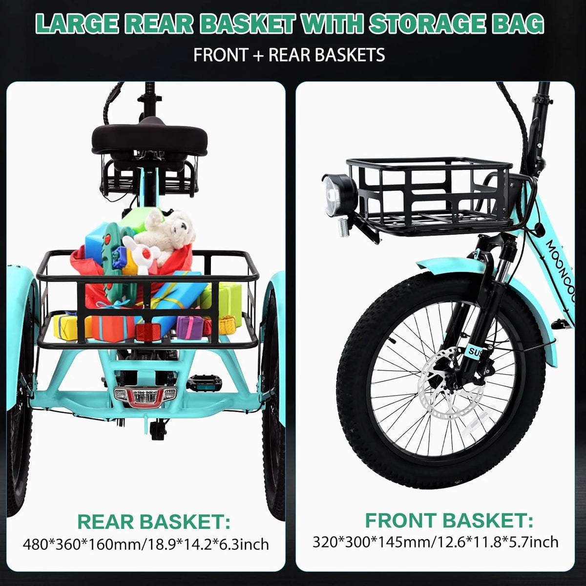 ABORON 3.0 Fat Tire Electric Trike for Senior Foldable E-Bike, 500W Motorized Tricycle Adult 20" Folding 3 Wheel Electric Commute Bike Trike w/48V Battery and Storage Baskets,
