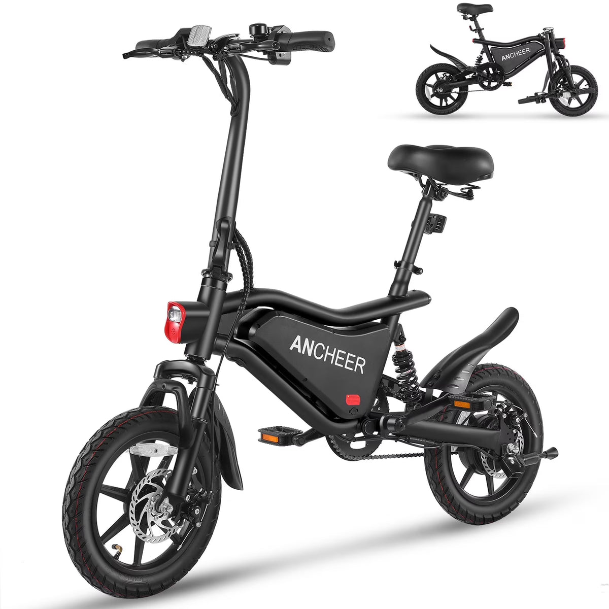 ANCHEER Peak 500W Electric Bike for Adults, Foldable Electric Bikes with 48V 374Wh Battery, 14" Electric Bicycle for Men Women, LCD Digital Display, Cruise Control Ebikes, Dual Suspension Fork UL2849