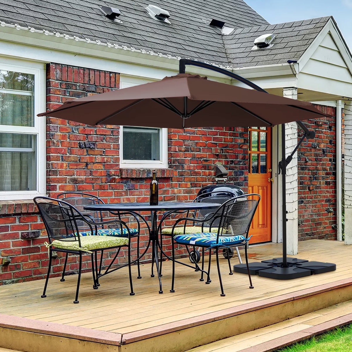 JUSTLET 10ft Heavy Duty Patio Hanging Offset Cantilever Patio Umbrella W/ 4-Piece Base Included Included, Beige