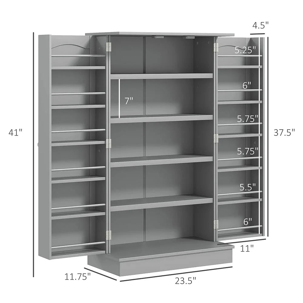 Spaco 17-Tier Kitchen Small Pantry Cabinet with 2 Doors and 6 Adjustable Shelves, Cabinet Pantry, Freestanding 5-Tier Shelving Pantries for Kitchen Storage, Gray