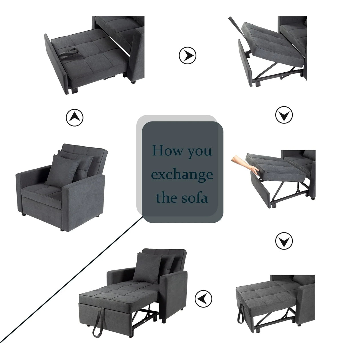 Polar Aurora Sofa Bed 3 in 1 Convertible Chair Bed Lounger Sleeper Chair Single Recliner for Small Space Adjustable Backrest