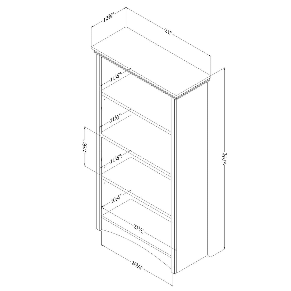 Gascony 4-Shelf Bookcase-Rubbed Black-South Shore