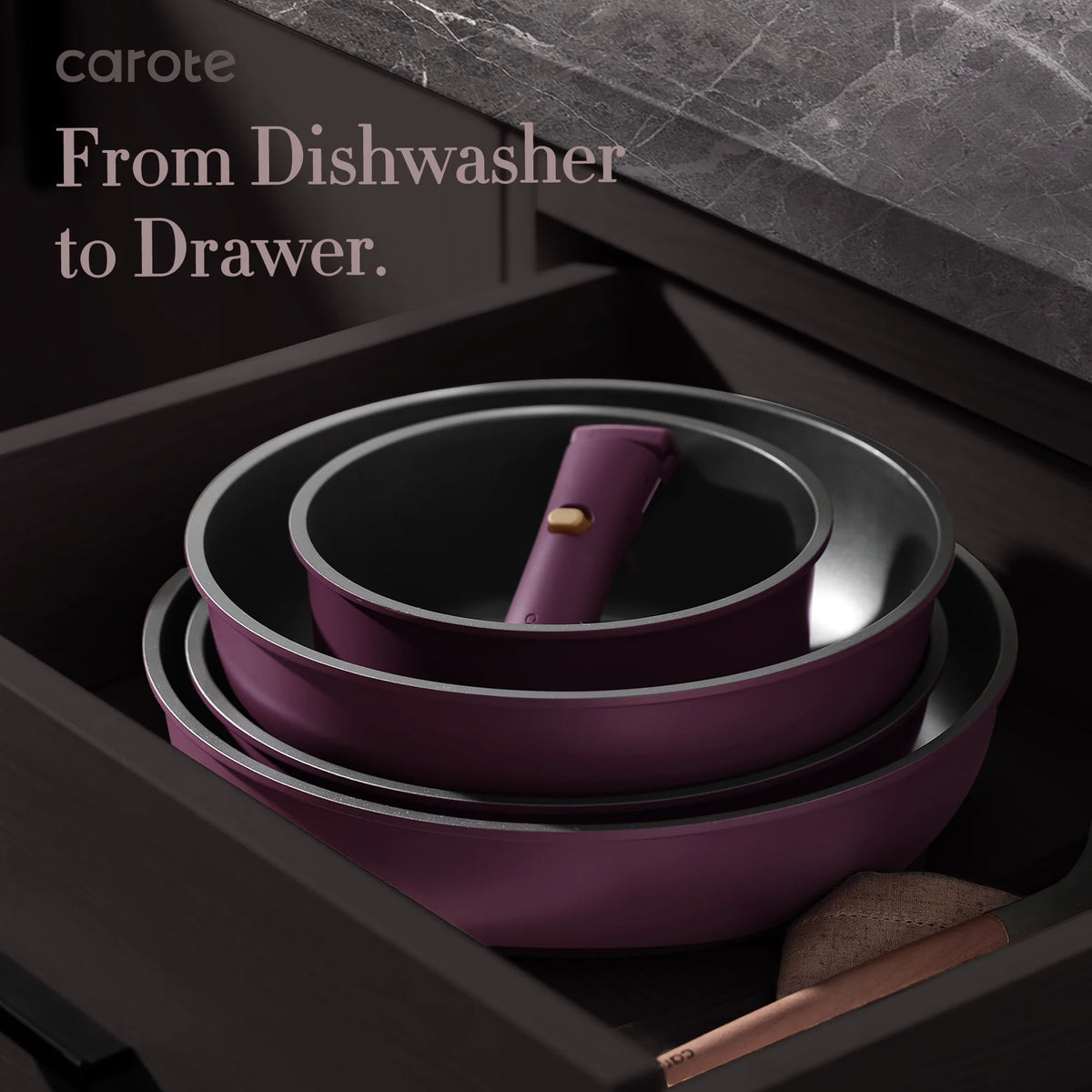 Carote 20 Pcs Nonstick Cookware Sets, Pots and Pans Set with Detachable Handles, Oven Safe, Induction Cookware, Stackable Kitchen Cooking Set, Ultra Violet