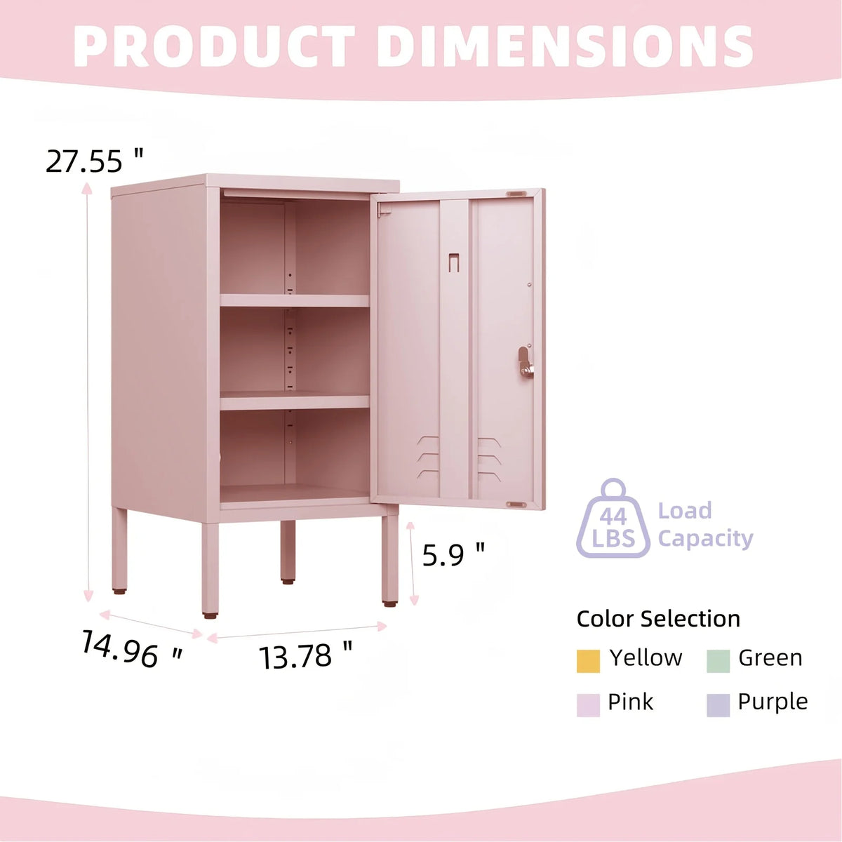 Metal Locker End Table, Single Door Metal Nightstand with 2 Adjustable Shelf, Modern Bedside Table, Versatile Side Cabinet for Bedroom