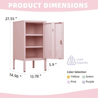 Metal Locker End Table, Single Door Metal Nightstand with 2 Adjustable Shelf, Modern Bedside Table, Versatile Side Cabinet for Bedroom