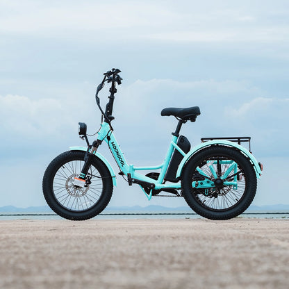 MOONCOOL TK1 Folding Electric Tricycle for Adults,48V 14.5Ah Removable battery, 500W（Peak 1000w）Motor, 20" Fat Tire Step-Thru 3Wheel Electric Bicycle w/Front&Rear Baskets, Certified to UL 2849 by SGS