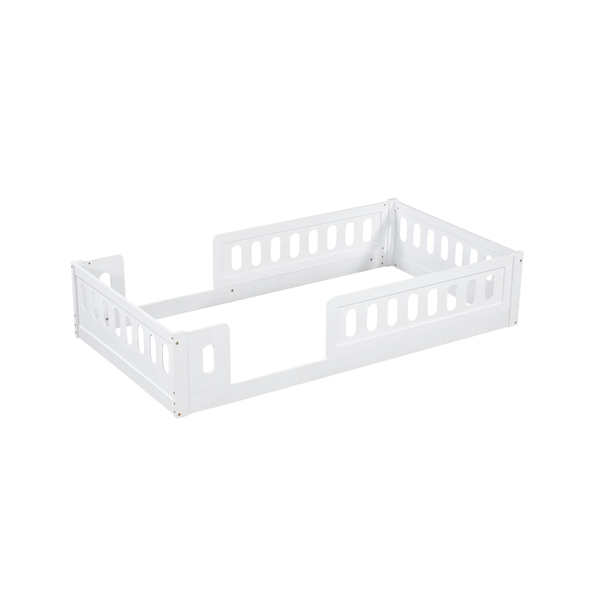 Euroco Wood Twin Size Platform Bed with Guardrail for Toddler and Kids